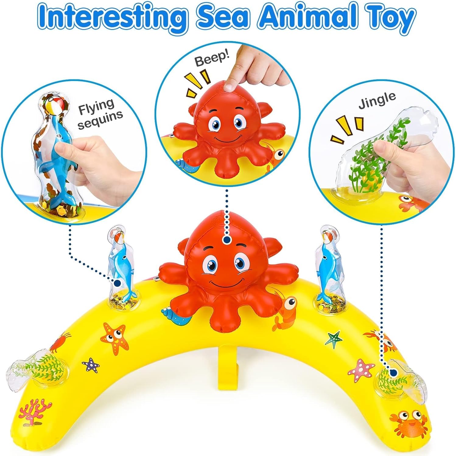EZIGO Baby Pool Float with Canopy UPF50+ Sun Protection, Inflatable Kids Pool Floats with Ocean Animal Toys for Baby 6-36 Months, Infant Swimming Float with Adjustable Safety Seat for Boys Girls
