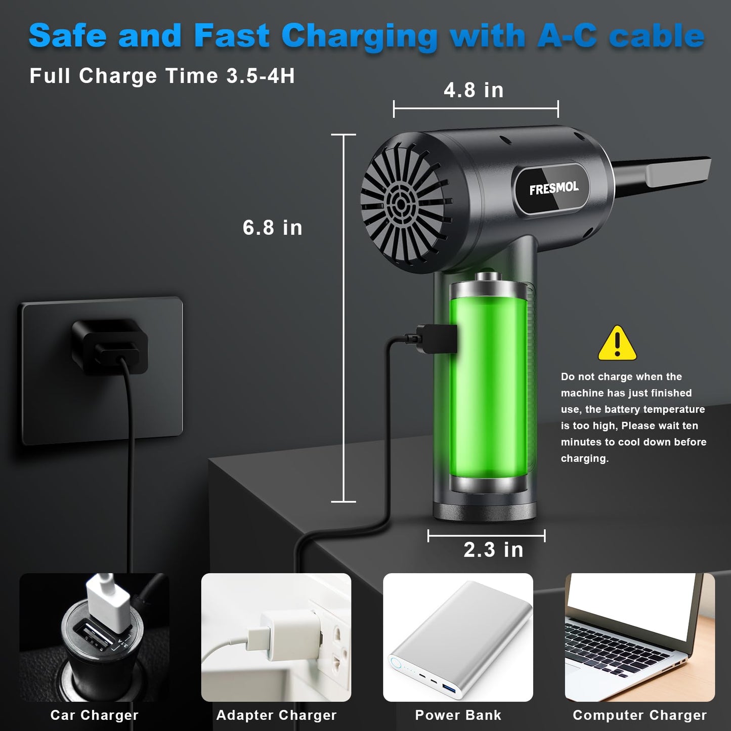 Compressed Air Duster-3 Gear Adjustable 100000RPM Electric Air Duster with LED Light, Rechargeable Cordless Air Blower for Keyboard Electric Devices Cleaning. Replaces Compressed Air Cans (Black)