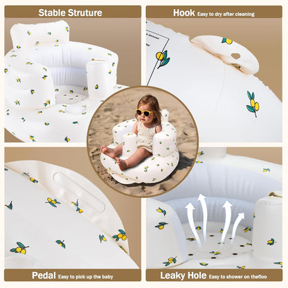 Aufblasbarer Babysitz, aufblasbarer Babystuhl für Babys ab 3 Monaten, aufblasbarer Sommerstuhl mit integrierter Luftpumpe, Baby-Bodensitz zum Sitzenlernen, Spielen, Campen, Orange