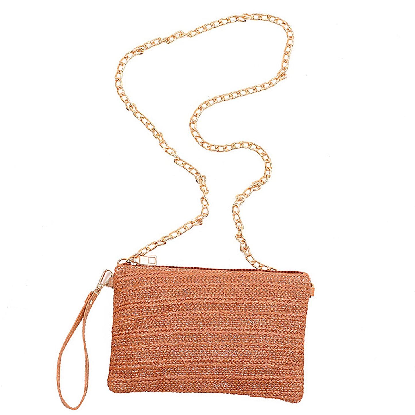 Beurlike Strohkupplung Geldbörsen für Frauen Strand Handgelenktasche Kleine Umhängetasche für Mädchen (Natur)