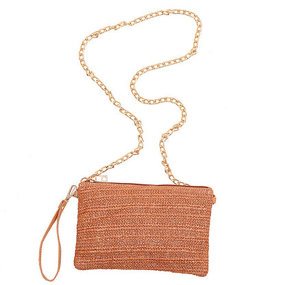 Beurlike Strohkupplung Geldbörsen für Frauen Strand Handgelenktasche Kleine Umhängetasche für Mädchen (Natur)