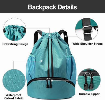 Hoedia Sports-Kordelzugrucksack – Schwimm-Turnbeutel mit Schuhfach und wasserdichter Tasche für Damen und Herren