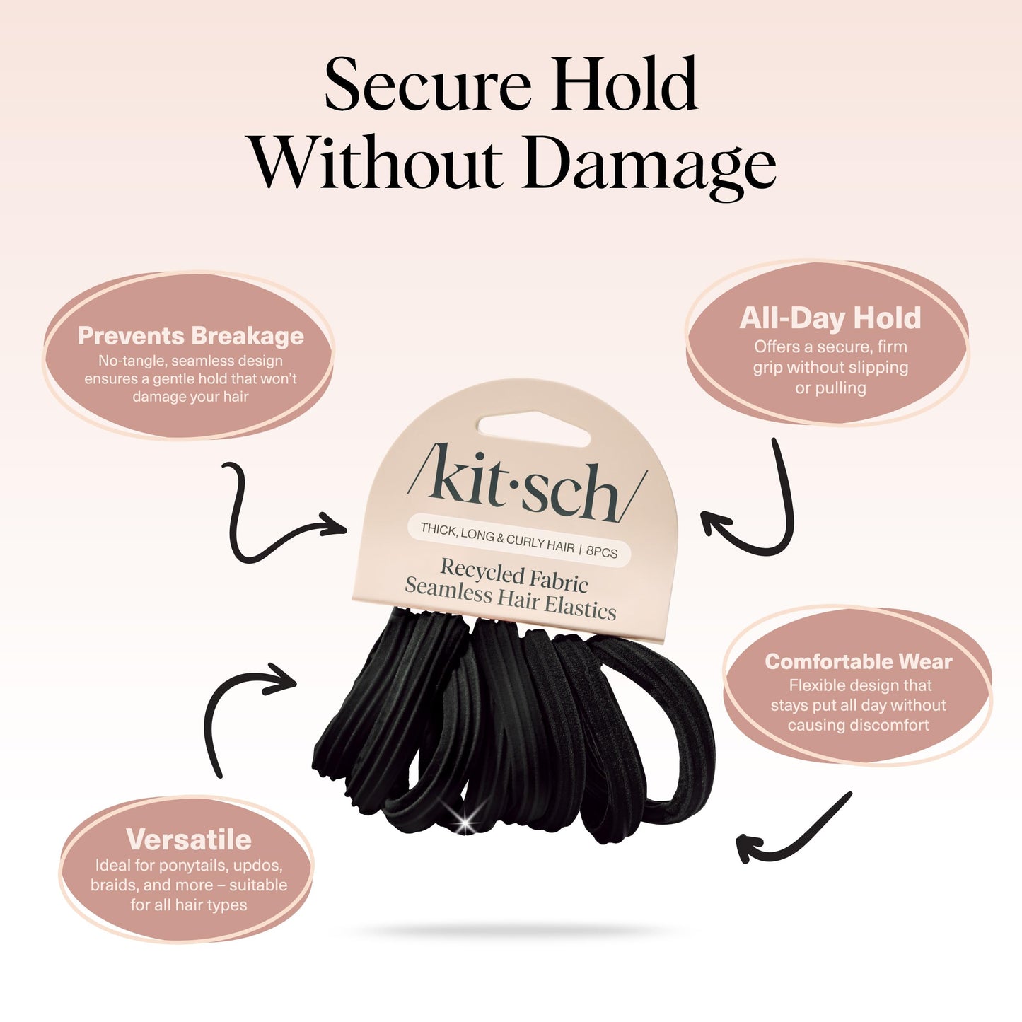 Kitsch Schwarze Haargummis ohne Haarschäden – Starke, dehnbare Haarbänder | Weiche Nylon-Pferdeschwanzhalter, ziepen nicht, ideal für Hochsteckfrisuren und Zöpfe | Ideale Geschenke für Frauen – Schwarz, 20 Stück
