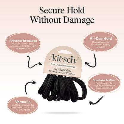 Kitsch Schwarze Haargummis ohne Haarschäden – Starke, dehnbare Haarbänder | Weiche Nylon-Pferdeschwanzhalter, ziepen nicht, ideal für Hochsteckfrisuren und Zöpfe | Ideale Geschenke für Frauen – Schwarz, 20 Stück