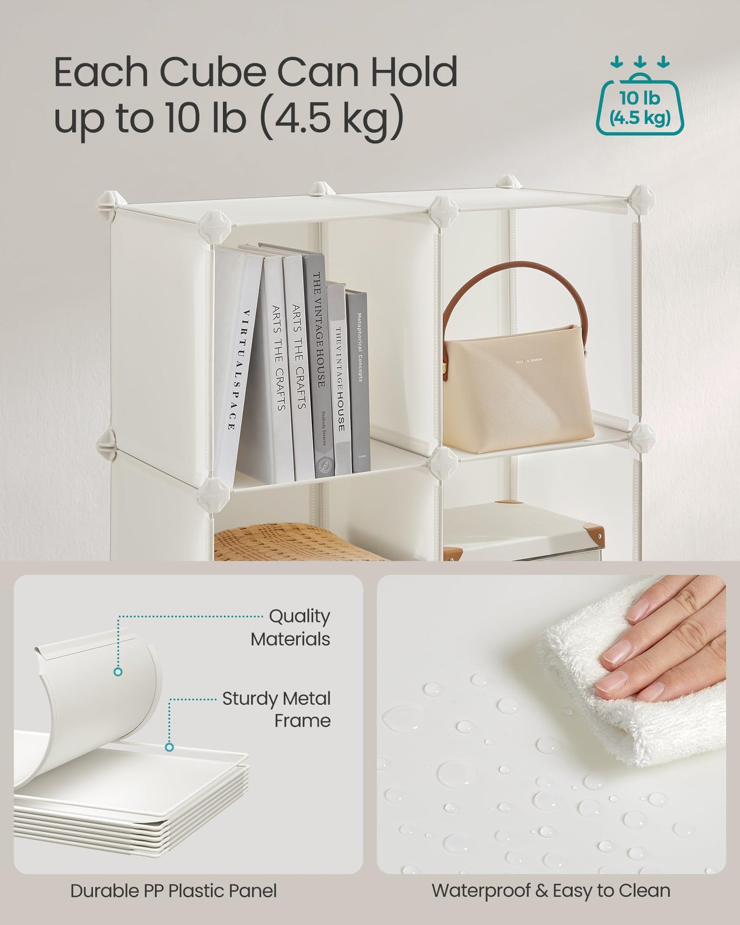 SONGMICS Cube Storage Organizer, Set of 16 Plastic Cubes, Closet Organizers and Storage, Room Organization, Bedroom Living Room, 12.2 x 48.4 x 48.4 Inches, Rustic Brown ULPC442A01