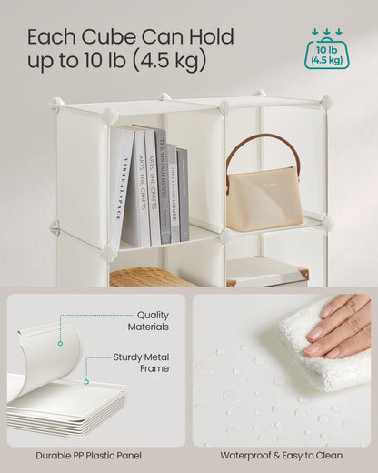 SONGMICS Cube Storage Organizer, Set of 16 Plastic Cubes, Closet Organizers and Storage, Room Organization, Bedroom Living Room, 12.2 x 48.4 x 48.4 Inches, Rustic Brown ULPC442A01