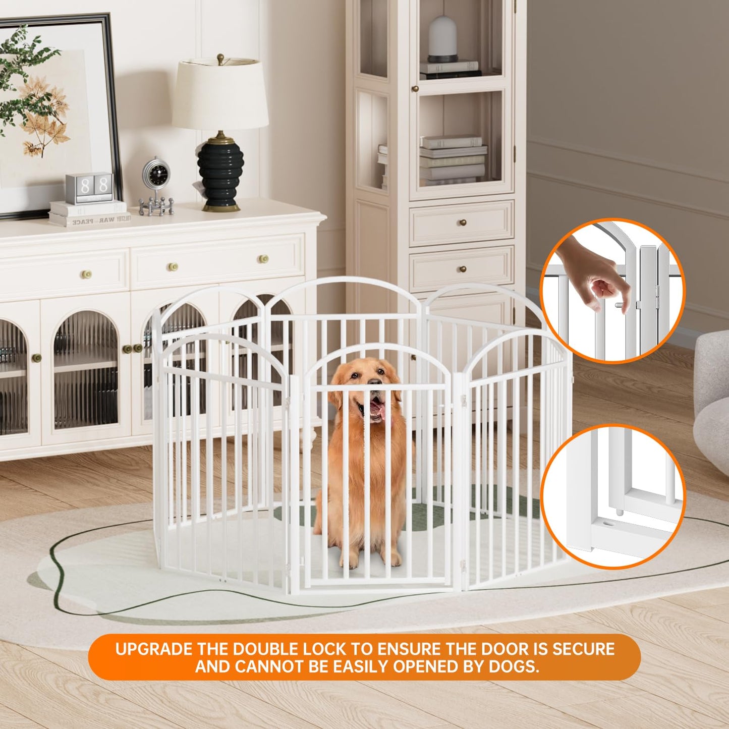 SNUOWU 4 Panels Full Matel Freestanding Dog Gates with Door, 96"Extra Wide 36"Tall Free Standing Dog Pet Gate for Indoor & Outdoor. Foldable Pet Fences for Doorways, House, Stairs, Porch, Deck, Yard