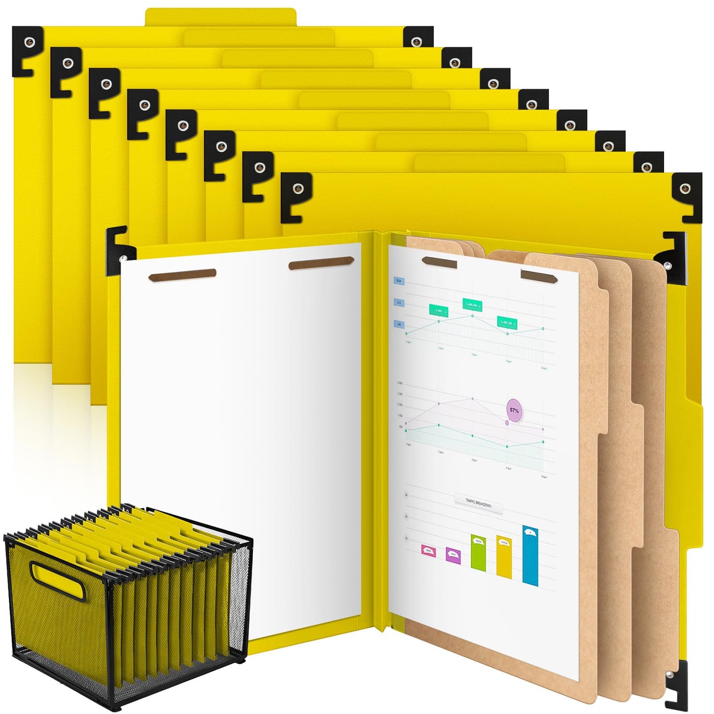 Henoyso 10 Pcs Hanging Classification File Folders, Letter Size Red Folders with 3 Pressboard Dividers, 8 Fasteners, 4 Inch Expansion, 1/3-cut Top Tab for Medical Records and File Cabinet Organizer