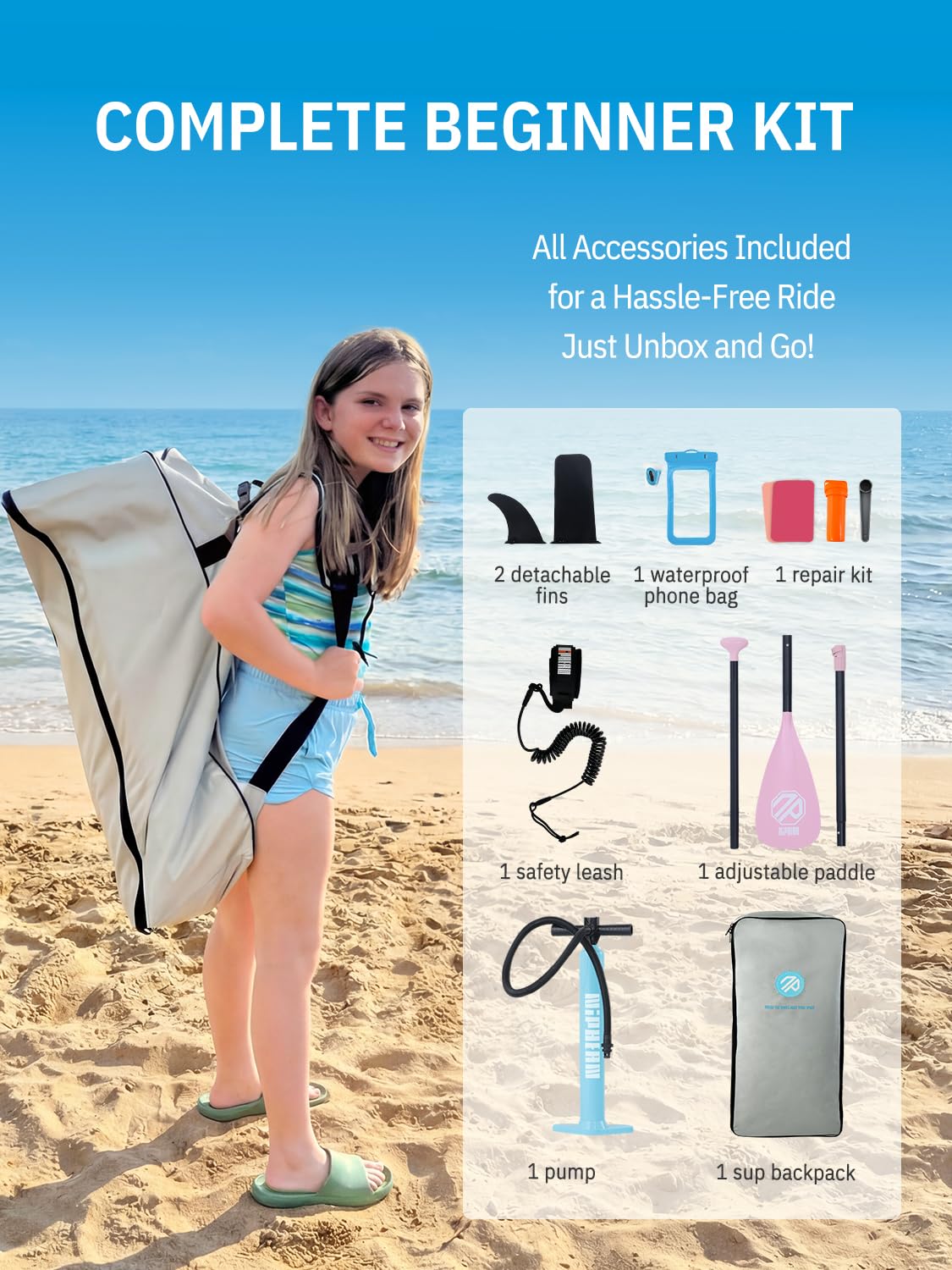 Niphean（Ultra-Light） Inflatable Paddle Board with StabilTrac Fin and Durable SUP Accessories, 10' Stand Up Paddle Boards for Adults & Youth, Versatile Yoga Paddle Board, Gift Ideas