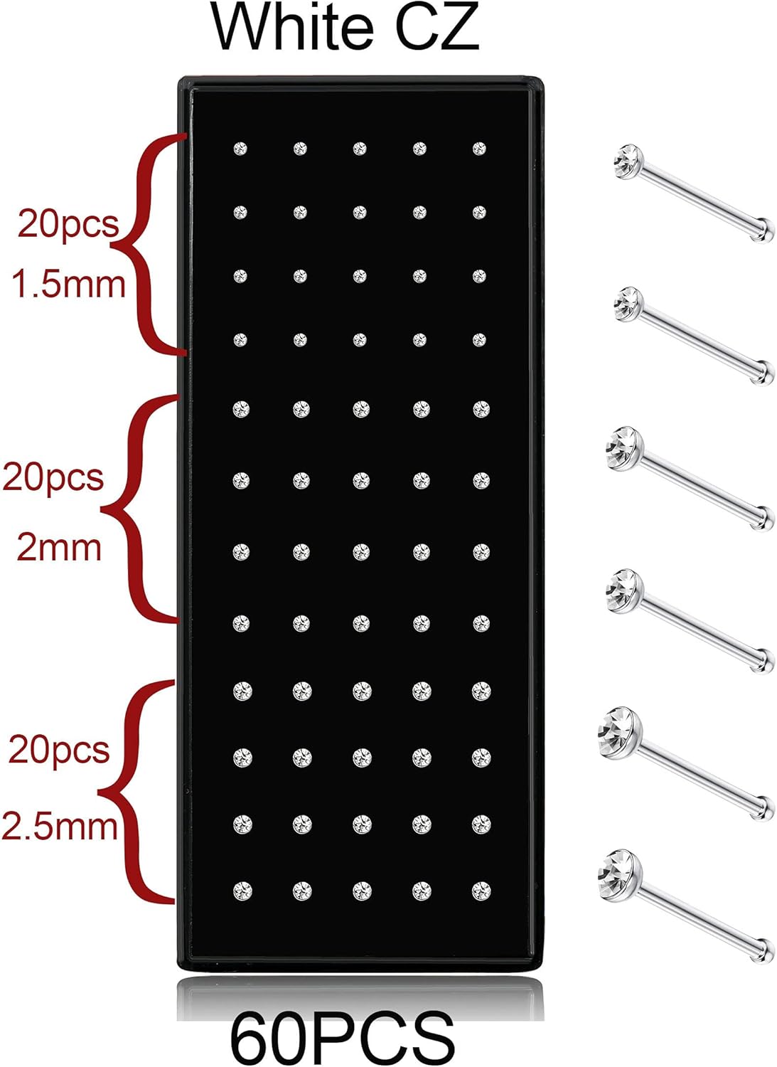 Thunaraz 60-120 Stück Edelstahl Nasenpiercing Ringe Stecker Körperschmuck 20G-22G 1.5mm 2mm 2.5mm
