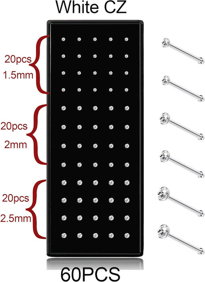 Thunaraz 60-120 Stück Edelstahl Nasenpiercing Ringe Stecker Körperschmuck 20G-22G 1.5mm 2mm 2.5mm