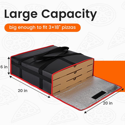 Bodaon Isolierte Essensliefertasche - Warm- & Kalthaltetransporttasche, Catering/Doordash Pizzawärmer, Einkaufstasche, Kühltasche für Partys (Schwarz-Rot, 1 St.), Ideal für den Transport warmer Speisen