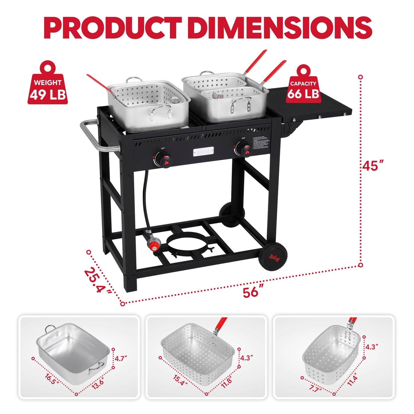 Feasto 10 Qt Outdoor Propane Gas Fish Fryer Pot Kit with Strainer Basket | Aluminum, 50,000 BTU Burner, Adjustable 0-5 PSI Regulator, Perfect for Boiling and Frying