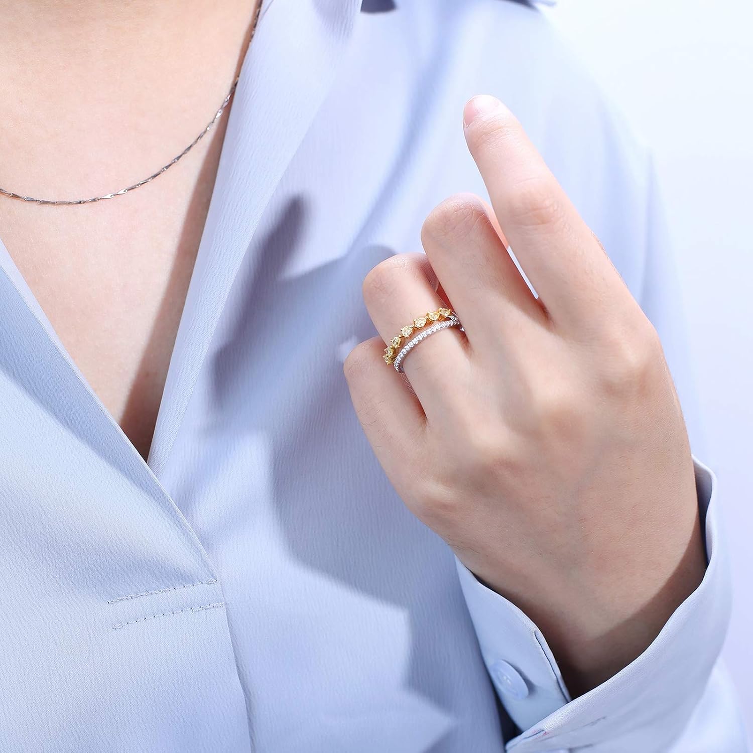 Aienid 18Ct Gold Engagement Rings Diamond 0.42Ct Yellow Diamond Triangle Shaped Wedding Rings for Women