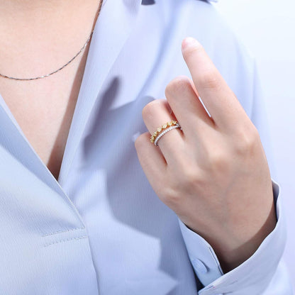 Aienid 18Ct Gold Engagement Rings Diamond 0.42Ct Yellow Diamond Triangle Shaped Wedding Rings for Women