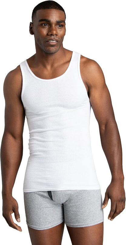 Fruit of the Loom Men's Tag-Free Tank A-Shirt, 6 Pack-White, Large