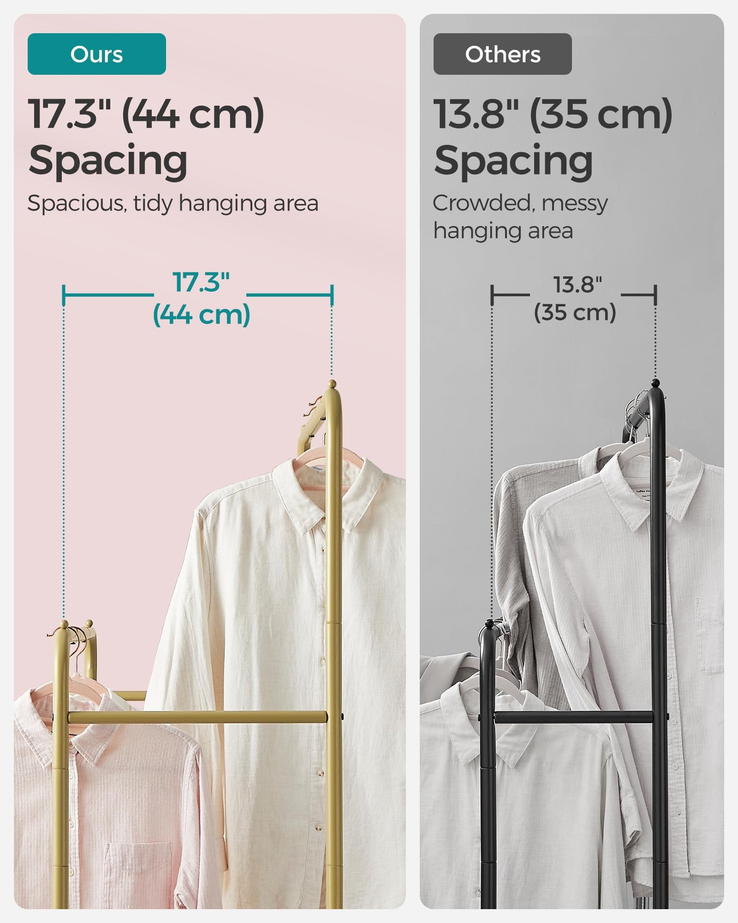 SONGMICS Clothes Rack with Wheels, Clothing Rack for Hanging Clothes, 25.4 mm Metal Garment Rack with Dense Mesh Storage Shelf, 110 lb Load Capacity, 2 Brakes, Black UHSR25BK