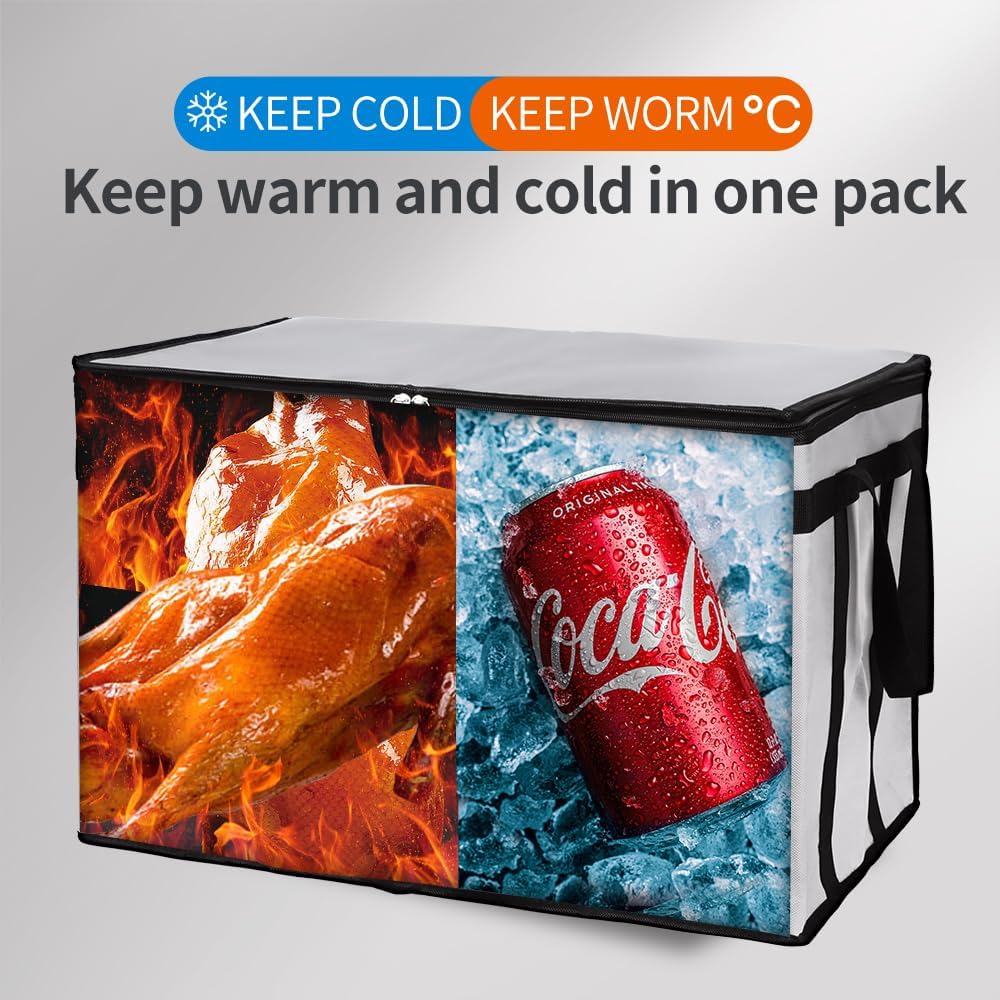 Bodaon Isolierte Essensliefertasche - Warm- & Kalthaltetransporttasche, Catering/Doordash Pizzawärmer, Einkaufstasche, Kühltasche für Partys (Schwarz-Rot, 1 St.), Ideal für den Transport warmer Speisen