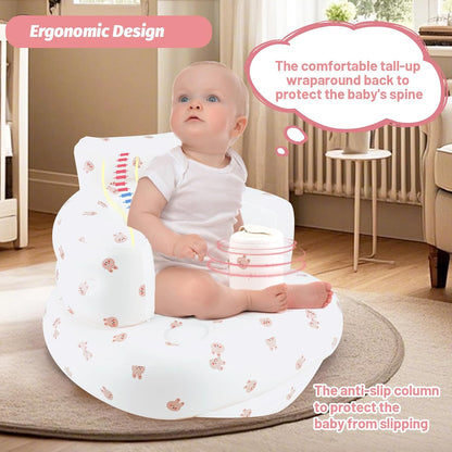 Aufblasbarer Babysitz, aufblasbarer Babystuhl für Babys ab 3 Monaten, aufblasbarer Sommerstuhl mit integrierter Luftpumpe, Baby-Bodensitz zum Sitzenlernen, Spielen, Campen, Orange