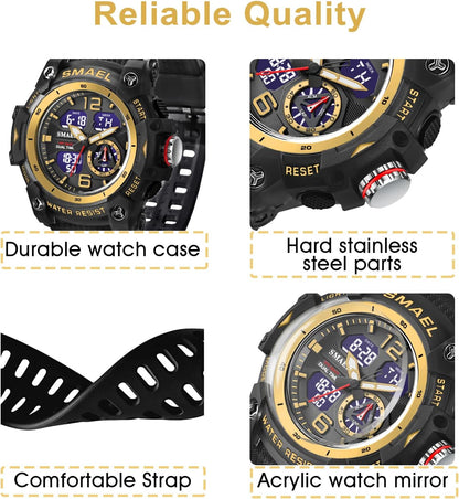 Herren Digitaluhr, Sportuhren für Männer Outdoor Militär Digital Analog Stoppuhr Wasserdicht Multifunktionale Armbanduhr