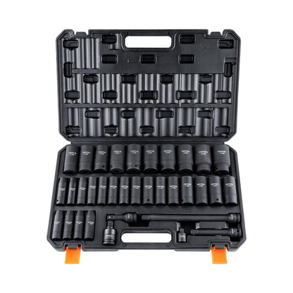 VEVOR 91-Piece 1/2" Drive Impact Socket Set, SAE (5/16" to 1-1/4") & Metric (8 to 32 mm), CR-V, Deep & Shallow, 6 Point, Ratchet Handle, Universal Joint, Adapters, Extension Bars (3, 5, 10 in)