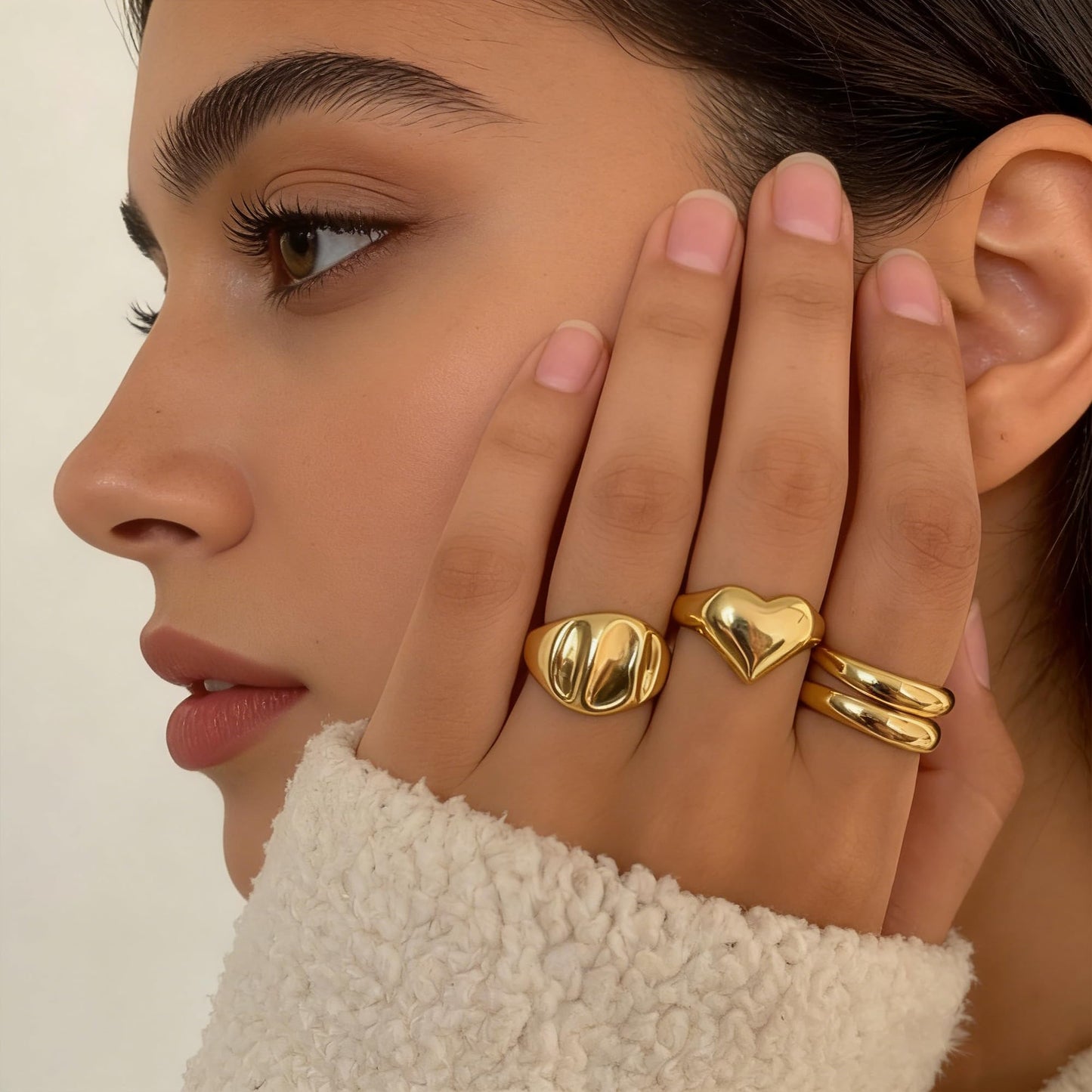 YEEZII Chunky Gold Rings for Women Non Tarnish, 18K Gold Plated Stackable Thumb Ring, Statement Women Rings Set