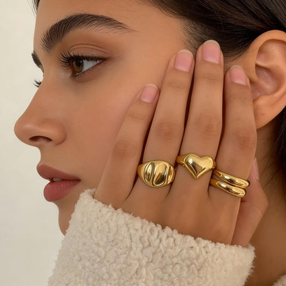 YEEZII Chunky Gold Rings for Women Non Tarnish, 18K Gold Plated Stackable Thumb Ring, Statement Women Rings Set