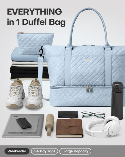 HOTOR Reisetasche - Große Weekender-Tasche für Frauen, Handgepäck mit Schuhfach, Übernachtungstasche mit Kulturtasche für Reiseutensilien und Reisezubehör, Schwarz, 34,0 x 45,0 x 20,0 cm