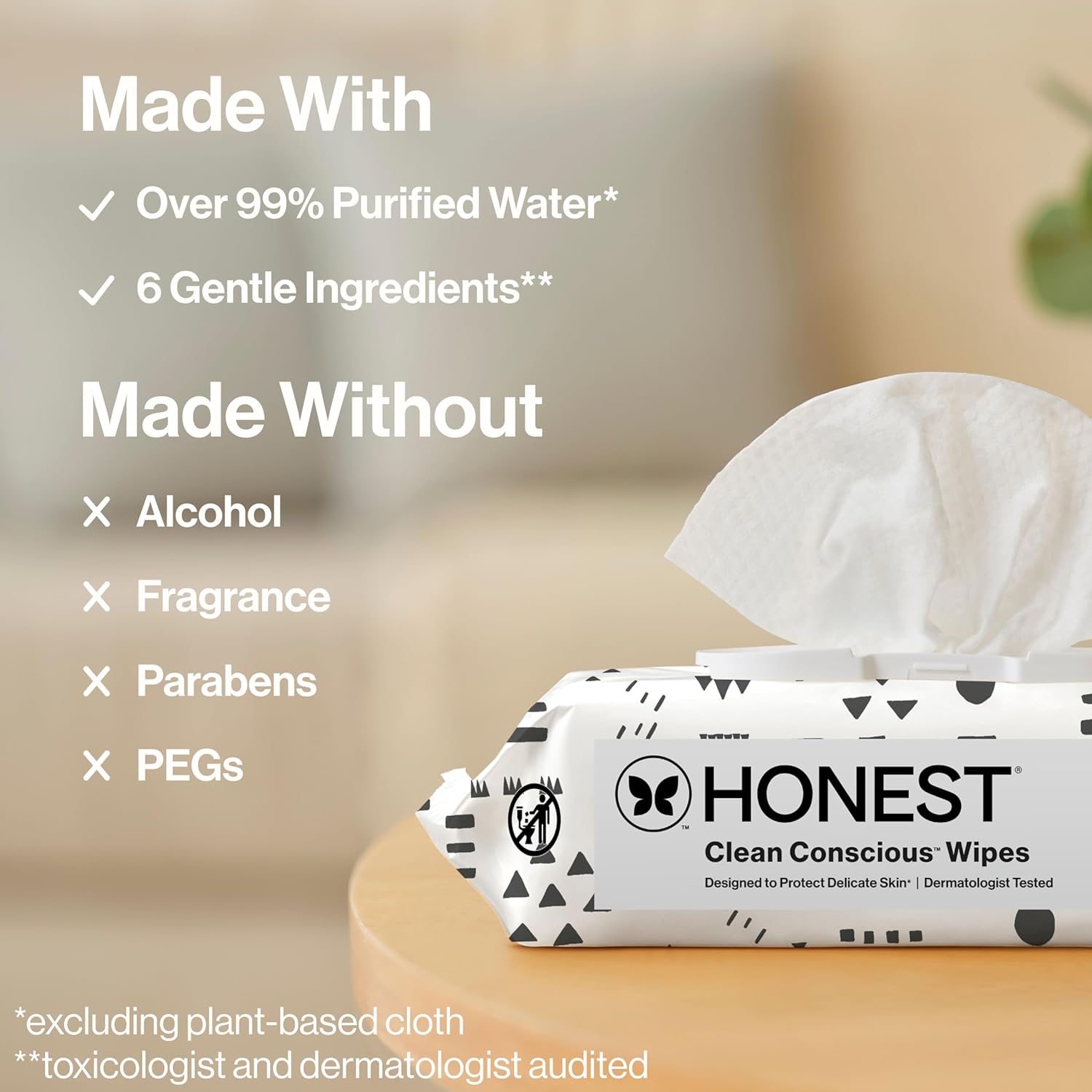 The Honest Company Clean Conscious Unscented Wipes | Over 99% Water, Compostable, Plant-Based, Baby Wipes | Hypoallergenic for Sensitive Skin, EWG Verified | Pattern Play, 576 Count