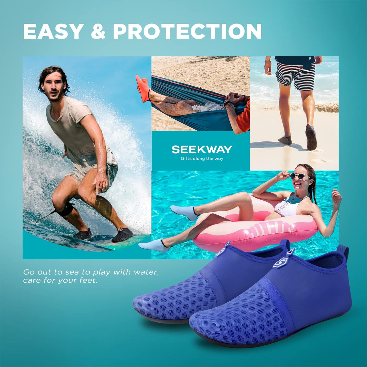 SEEKWAY Wasserschuhe Damen Herren Schnelltrocknend Badeschuhe Aquaschuhe Barfuß Rutschfest Schwimmen Pool Outdoor Surfen Fluss See Yoga