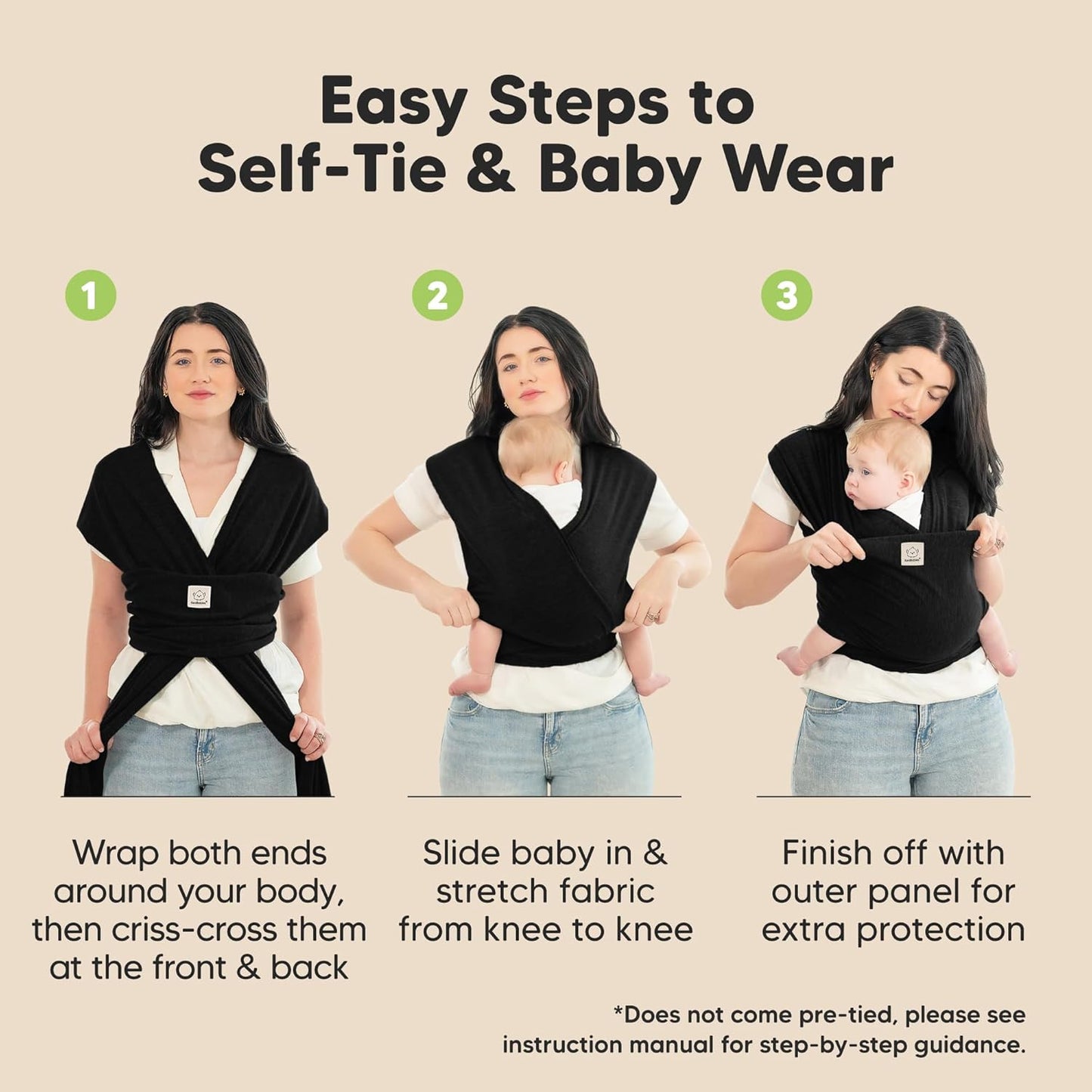 KeaBabies Babytragetuch – Das 1 Original Babytragetuch für Neugeborene bis Kleinkinder, einfach anzulegen, freihändiges Bonding, leicht, atmungsaktive Babytrage (Trendy Black)