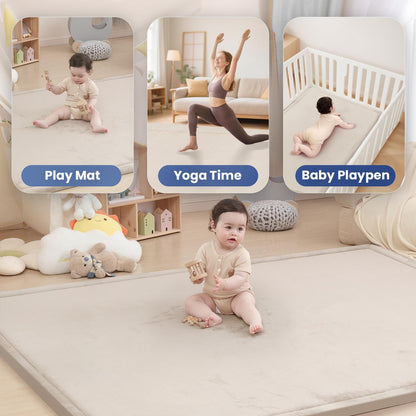 Huloo Sleep Ultra Soft Baby Spielmatte für den Boden, 3,3 cm dicke Elasti-Foam 127x127 cm Laufgittermatte für Kleinkinder, rutschfeste Rückseite, sicher zum Krabbeln und für die Bauchlage, Tatami-Stil (Dunkelgrau)