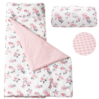 PHF Toddler Nap Mat with Removable Pillow and Minky Blanket, Rollup Design Kids Sleeping Mat, Slumber Bags for Boys, 55"x23" Toddler Sleeping Bag for Daycare Preschool Travel Camping, Space