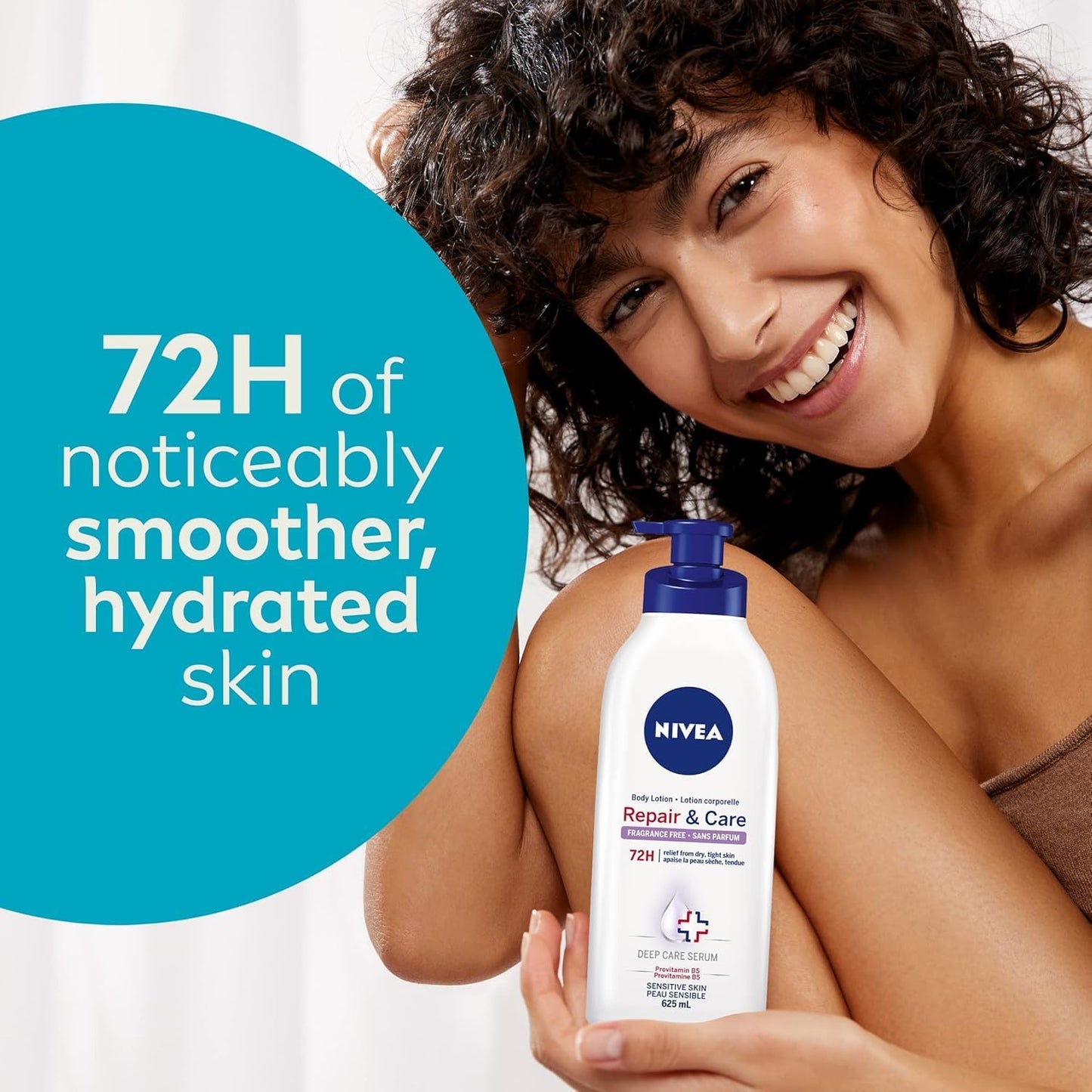 NIVEA Repair & Care Ungeduftete Body Lotion | Lang anhaltend | 72H Feuchtigkeit | Für trockene, gespannte und empfindliche Haut | Parfümfreie tägliche Feuchtigkeitspflege | Zieht schnell ein | 625ml Pumpflasche
