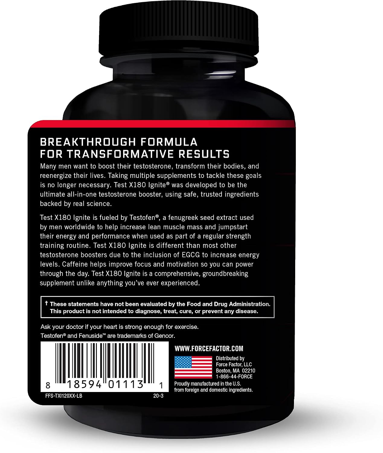 Force Factor Test X180 Ignite 120ct 2-Pack, 240 Count