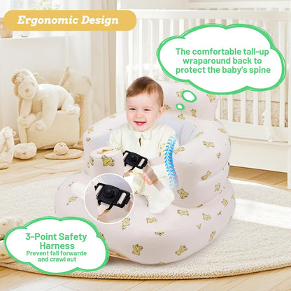 Aufblasbarer Babysitz, aufblasbarer Babystuhl für Babys ab 3 Monaten, aufblasbarer Sommerstuhl mit integrierter Luftpumpe, Baby-Bodensitz zum Sitzenlernen, Spielen, Campen, Orange