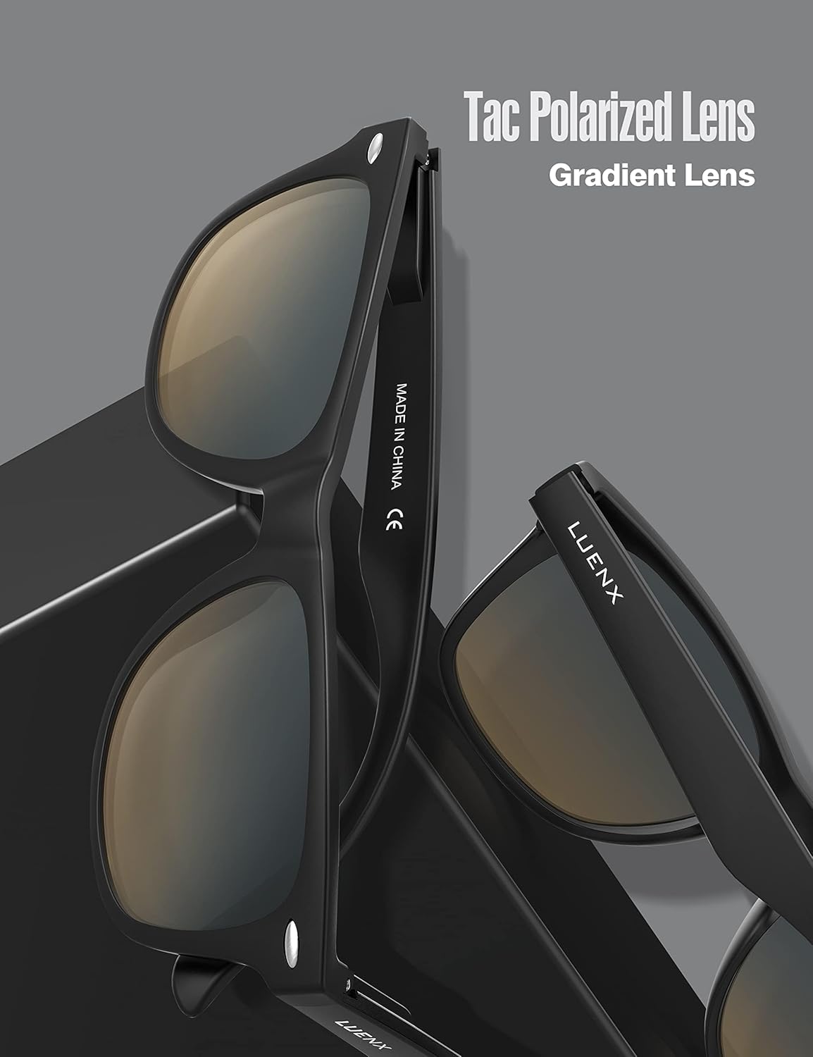LUENX Polarisierte Sonnenbrillen für Herren und Damen, quadratische Fassung – UV-400-Schutz, 54 mm