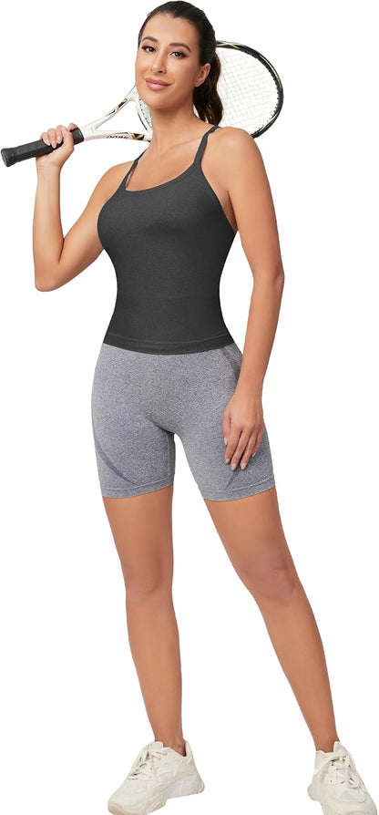 MathCat Workout Tank Tops für Damen mit integriertem BH, ärmellose Gym Tops Nahtlose Racerback Athletic Yoga Shirts