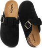 YorFotMae Women's Suede Clogs Mens Leather Mules Comfort Cork Footbed Antislip House Sandals Arch Support Potato Shoes with Adjustable Buckle