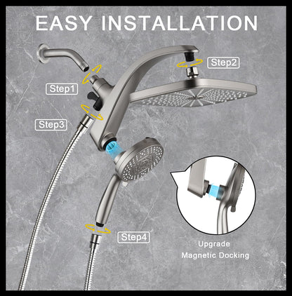BOZYBO Rain Shower Head with Handheld: High Pressure Shower Heads with Handheld Spray Combo, 12" Rainfall Shower Head and 9 Sprays Hand Showerheads with Magnetic Docking and Power Jets, Chrome