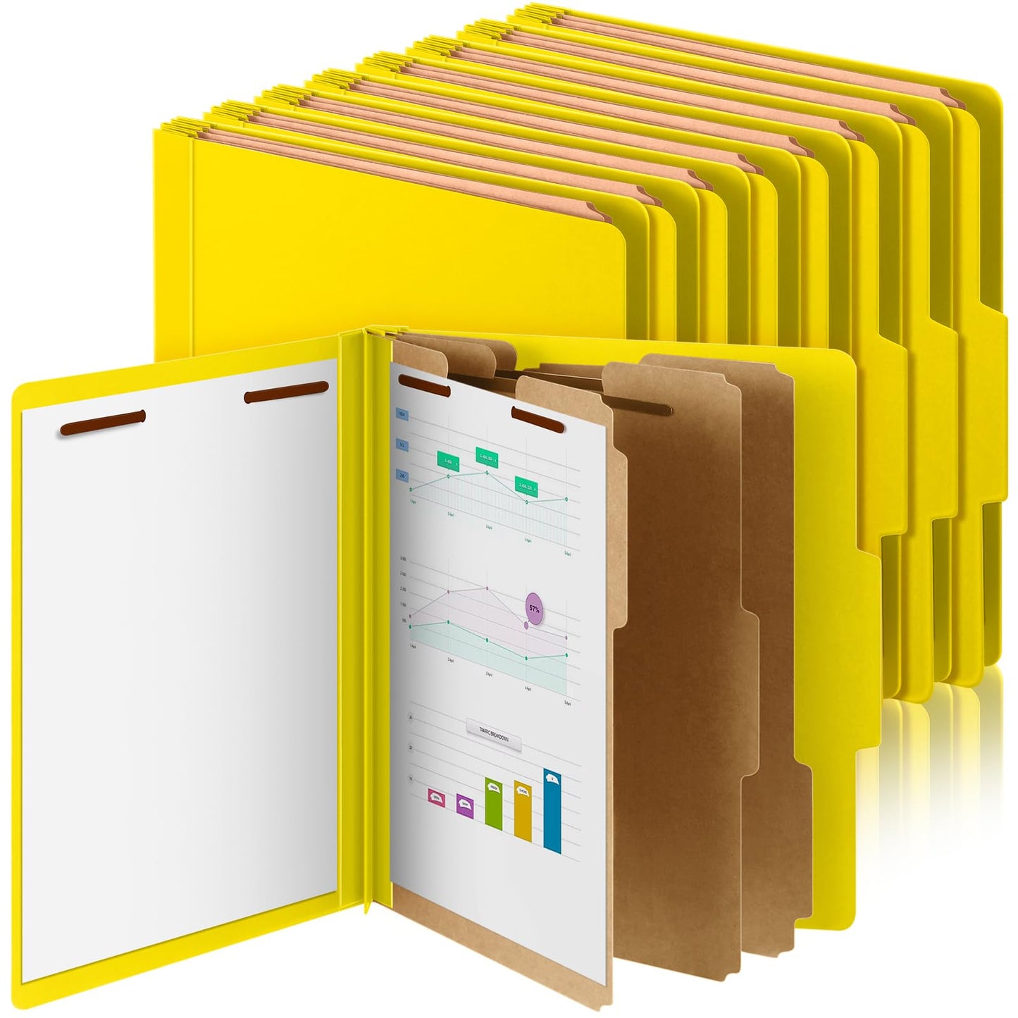 Skyygemm 24 Pcs Classification Folders Letter Size, 3 Divider Pressboard File Folder with Fasteners, Expanding File Organizer Bulk for School Teachers, Office Employee, Coworker, Staff (Yellow)