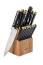 Martha Stewart Knife Block Set 16-Piece - Lockton High Carbon Stainless Steel Forged Full Tang Chef Knives, Acacia Wood Block, Triple Riveted Handles, Linen White & Gold