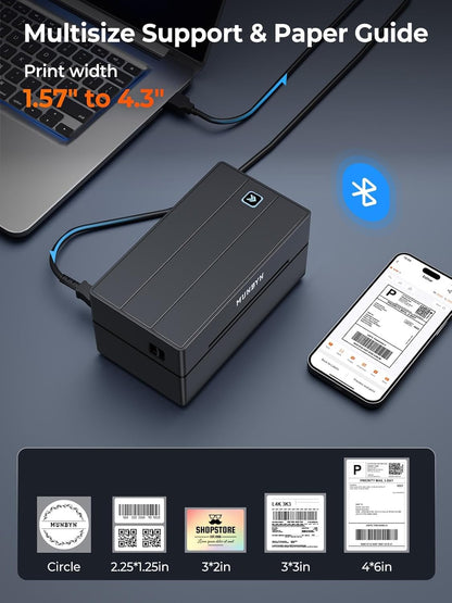 MUNBYN Bluetooth Thermodrucker für Versandetiketten, 130B Kabelloser 4x6 Etikettendrucker für kleine Unternehmen und Büros, kompatibel mit iPhone, Android, iPad, Windows, macOS, Canada Post, UPS, Purolator (Weiß)