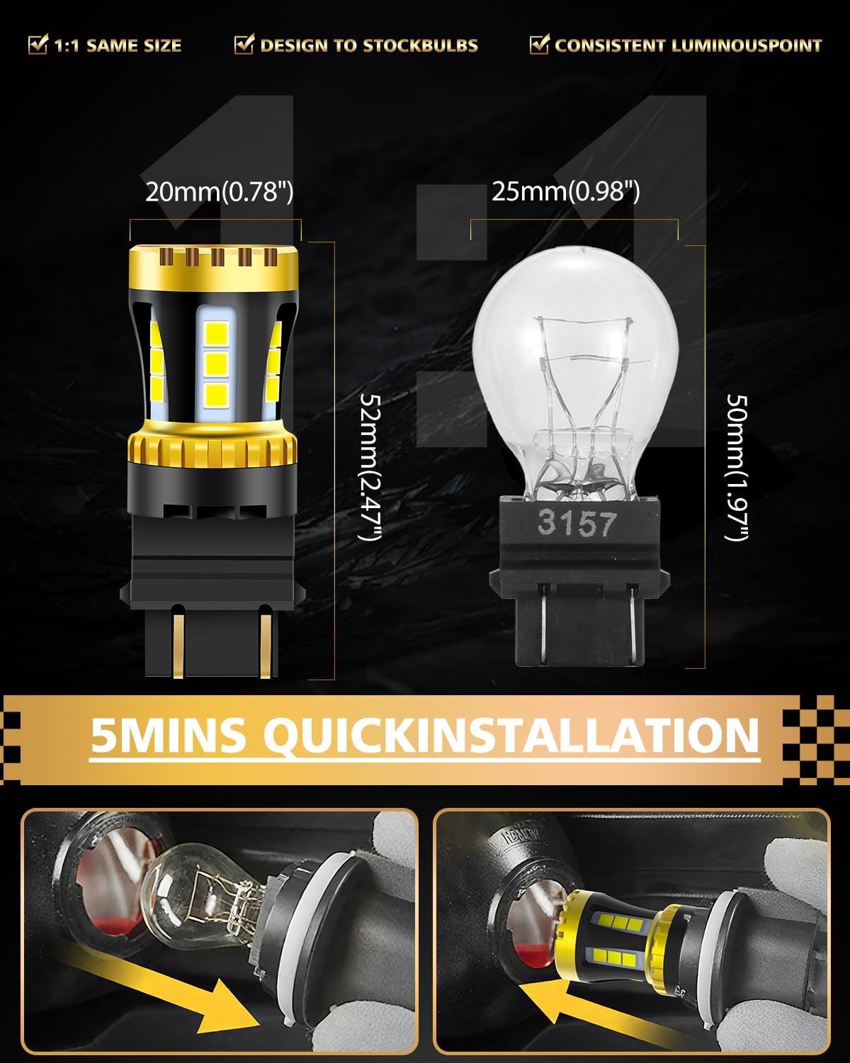 LUYED 3157 LED-Birnen Rückfahrlicht Xenon-Weiß 1800 Lumen Super Hell 78 SMD 3056 3156 3057 4157 LED-Birnen, Verwendet für Rückfahrlichter, Bremslichter, Rücklichter, Blinker, 2er-Pack
