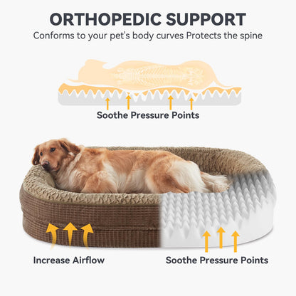 JOEJOY Orthopedic Dog Beds Large Sized Dog, XL Egg-Crate Memory Foam Pet Couch Bed with Bolster Sides, Waterproof Lining, Removable Washable Cover & Non-Slip Bottom, Brown