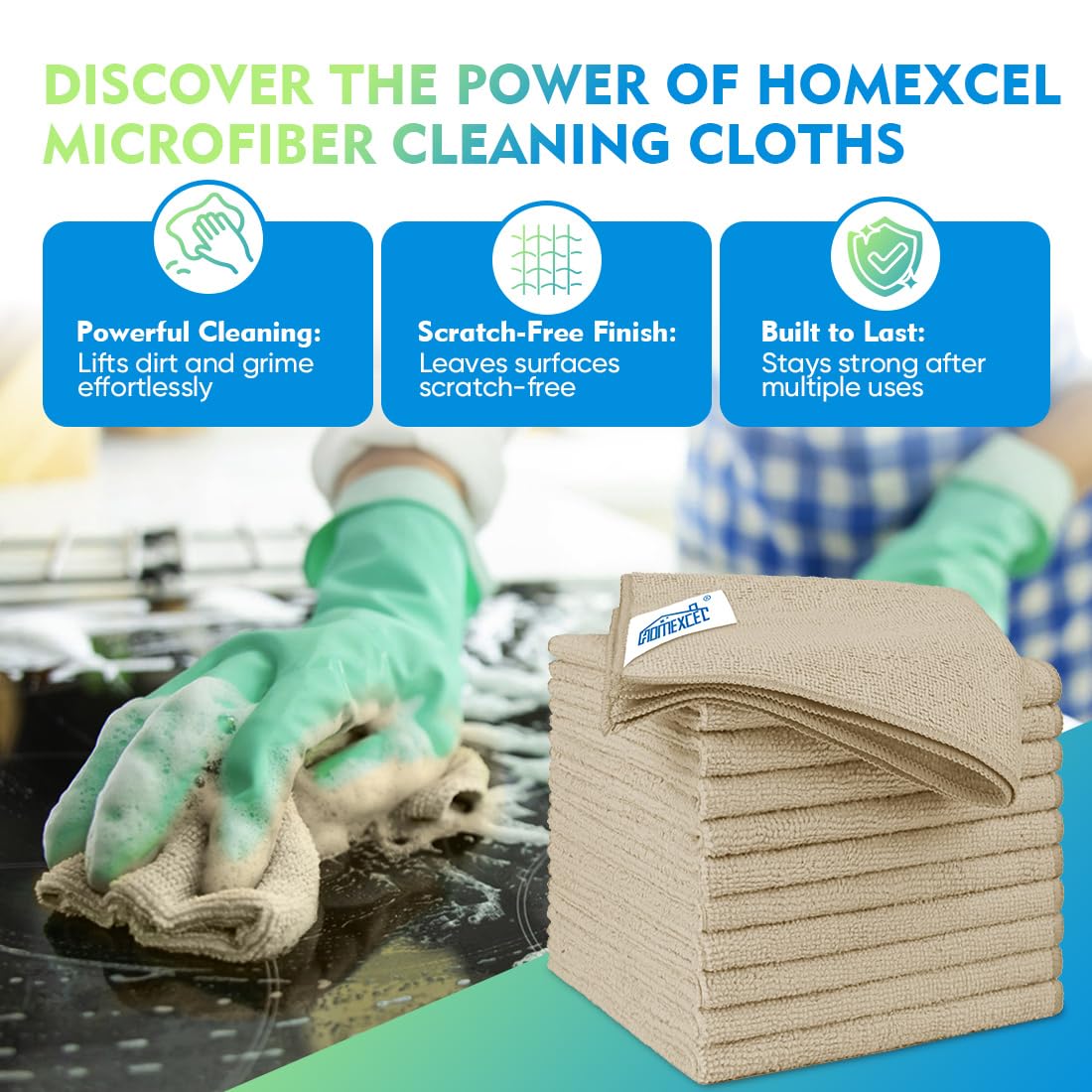 HOMEXCEL Microfiber Cleaning Cloth 12 Pack, 12.5 x 12.5 inch Microfiber Towels for Cars, Ultra Absorbent Car Washing Cloth, Lint Free Streak Free Cleaning Rags for Car, Kitchen, and Window (Grey)