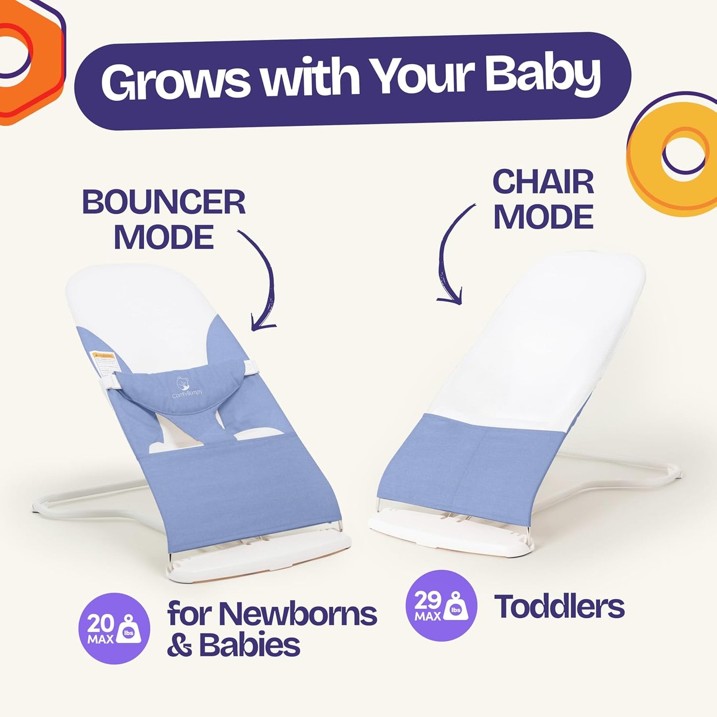 ComfyBumpy Ergonomische Babywippe – Inklusive Reise-Tragetasche – Sichere, tragbare Wippe mit verstellbarer Höhe – Babywippe, perfekt für Neugeborene (Grau)