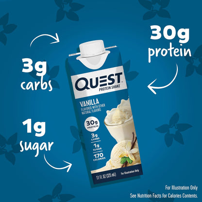 Quest Nutrition Vanilla Protein Shake, High protein, Low Carb, Gluten Free, Keto Friendly, 12Count