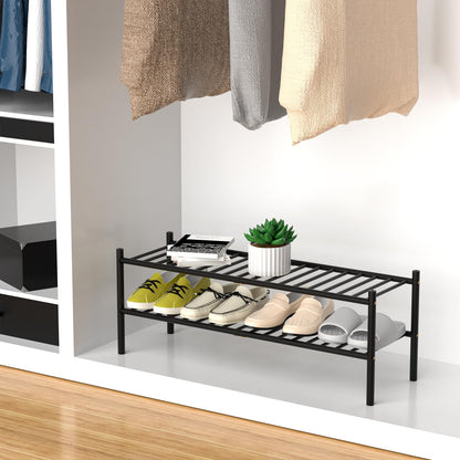 ROMGUAR CRAFT 3 Tier Bamboo Shoe Rack for Closet Free Standing Wood Shoe Shelf Storage Organizer for Entryway Small Space Stackable 27"x11"x20" (Natural)