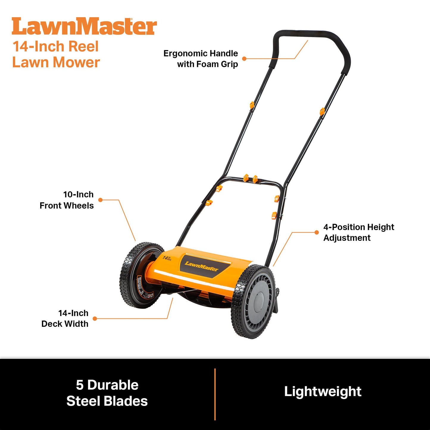 LawnMaster LMRM1602 Push Reel Lawn Mower 16-Inch 5-Blade